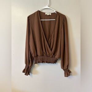 No Comment NY/LA sheer crossover blouse